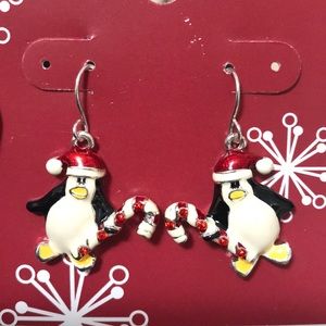Penguin Christmas Candy Cane Earrings